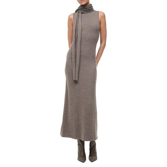 NWT Staud Canal Merino Wool Midi Dress Taupe Sleeveless Size Large - Picture 2 of 11